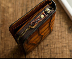 Small Brown Leather Zip Wallet Crocodile Pattern Womens Zip Around Wallets Zipper Clutch Wallet for Women