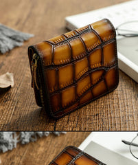 Small Brown Leather Zip Wallet Crocodile Pattern Womens Zip Around Wallets Zipper Clutch Wallet for Women