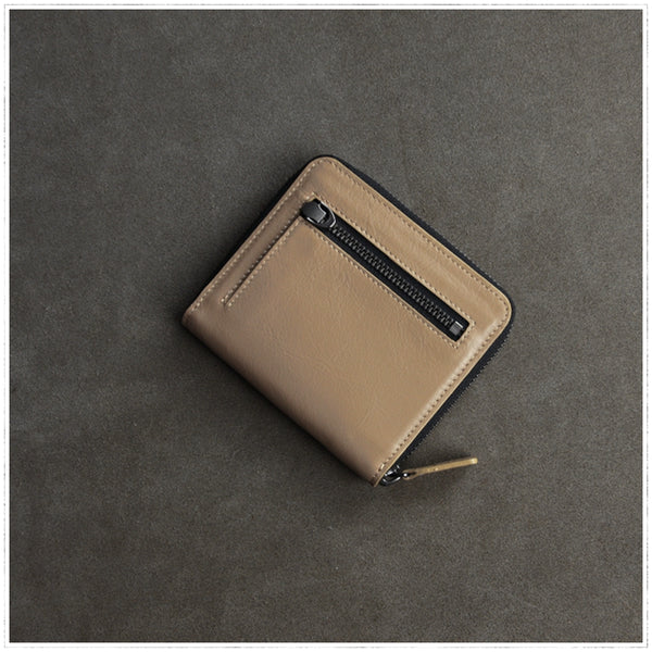 Small Gray Leather Zip Wallet Billfold Womens - Back View