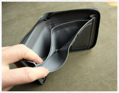 Small Gray Leather Zip Wallet Billfold Womens Zip Around Wallets Zipper Small Wallet for Women