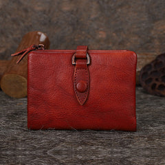Brown Small Leather Bifold Wallet Vintage Billfold Cute Women Buckle Wallet For Ladies