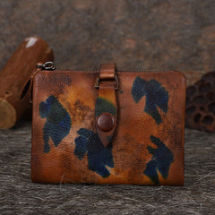Brown Small Leather Bifold Wallet Vintage Billfold Cute Women Buckle Wallet For Ladies