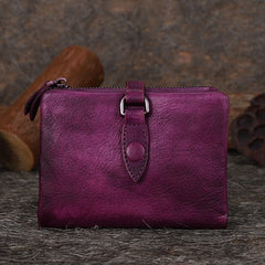 Small Leather Bifold Wallet Vintage Billfold Cute Women Buckle Wallet For Ladies