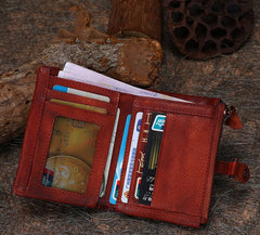 Red Small Leather Bifold Wallet Vintage Billfold Cute Women Buckle Wallet For Ladies