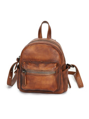 Vintage Brown Small Leather Rucksack Womens Mini Leather Backpack Ladies Backpack Purses