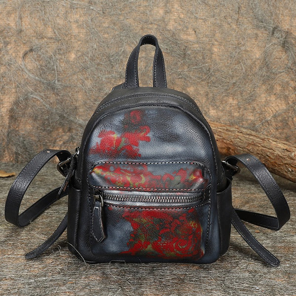 Vintage Brown Small Leather Rucksack Womens Mini - Card Slots Detail
