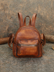 Vintage Brown Small Leather Rucksack Womens Mini Leather Backpack Ladies Backpack Purses