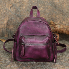 Vintage Purple Small Leather Rucksack Womens Mini Leather Backpack Ladies Backpack Purses