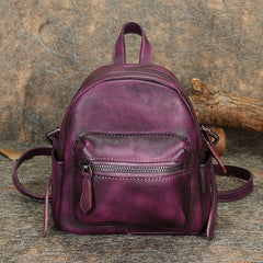 Vintage Brown Small Leather Rucksack Womens Mini Leather Backpack Ladies Backpack Purses