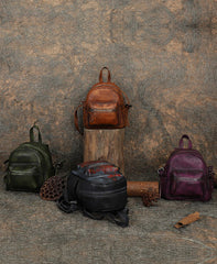 Vintage Green Small Leather Rucksack Womens Mini Leather Backpack Ladies Backpack Purses