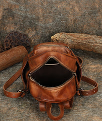 Vintage Brown Small Leather Rucksack Womens Mini Leather Backpack Ladies Backpack Purses