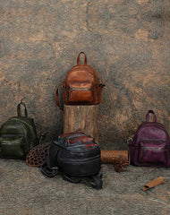 Vintage Green Small Leather Rucksack Womens Mini Leather Backpack Ladies Backpack Purses