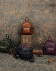 Vintage Brown Small Leather Rucksack Womens Mini Leather Backpack Ladies Backpack Purses