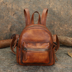 Vintage Brown Small Leather Rucksack Womens Mini Leather Backpack Ladies Backpack Purses