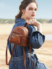 Vintage Green Small Leather Rucksack Womens Mini Leather Backpack Ladies Backpack Purses