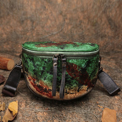 Small Green Leather Womens Saddle Shoulder Bag Small Fanny Pack Handmade Crossbody Purse for Ladies