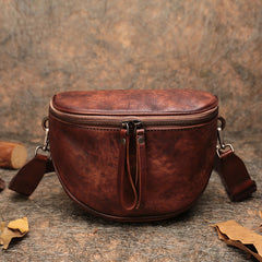 Small Brown Leather Womens Saddle Shoulder Bag Small Fanny Pack Handmade Crossbody Purse for Ladies