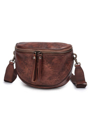 Small Brown Leather Womens Saddle Shoulder Bag Small Fanny Pack Handmade Crossbody Purse for Ladies