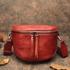 Small Coffee Leather Womens Saddle Shoulder Bag Small Fanny Pack Handmade Crossbody Purse for Ladies