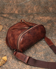 Small Brown Leather Womens Saddle Shoulder Bag Small Fanny Pack Handmade Crossbody Purse for Ladies