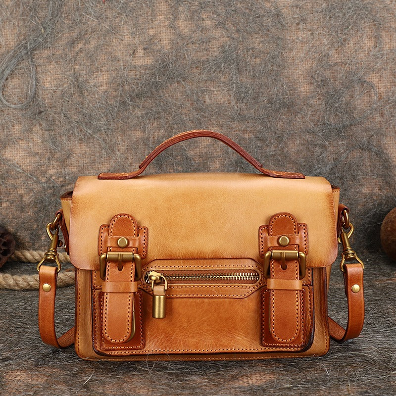 Handmade Small Leather Womens Satchel Shoulder Bags Blue Handbag Crossbody Purse for Ladies