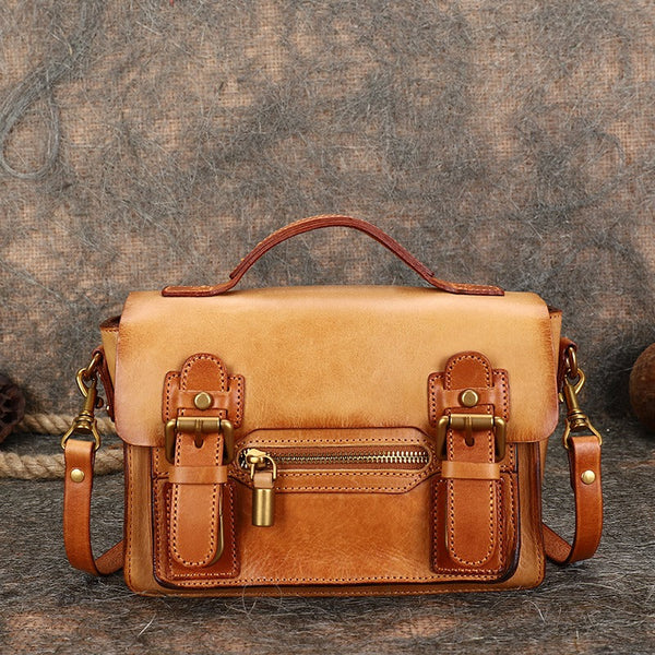 Handmade Small Leather Womens Satchel Shoulder Bags - Open View