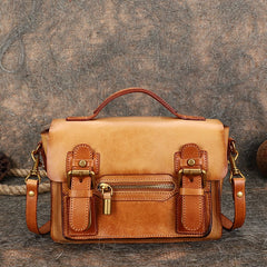 Handmade Small Leather Womens Satchel Shoulder Bags Blue Handbag Crossbody Purse for Ladies