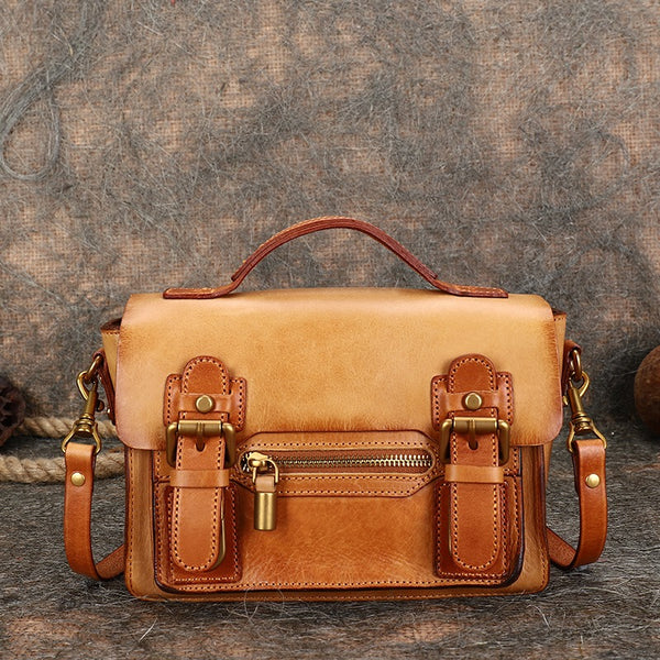 Handmade Small Leather Womens Satchel Shoulder Bags - Open View