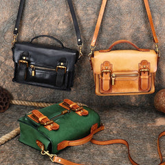 Handmade Small Leather Womens Satchel Shoulder Bags Black Handbag Crossbody Purse for Ladies