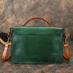 Handmade Small Leather Womens Satchel Shoulder Bags Green Handbag Crossbody Purse for Ladies