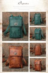 Green Leather Womens Phone Shoulder Bag Small Vertical Side Bag Handmade Crossbody Purse for Ladies