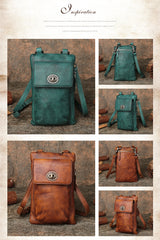 Brown Leather Womens Phone Shoulder Bag Small Vertical Side Bag Handmade Crossbody Purse for Ladies