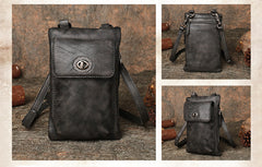 Red Leather Womens Phone Shoulder Bag Small Vertical Side Bag Handmade Crossbody Purse for Ladies