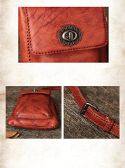 Red Leather Womens Phone Shoulder Bag Small Vertical Side Bag Handmade Crossbody Purse for Ladies