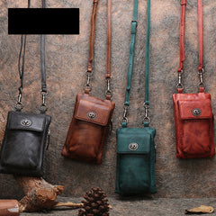 Red Leather Womens Phone Shoulder Bag Small Vertical Side Bag Handmade Crossbody Purse for Ladies