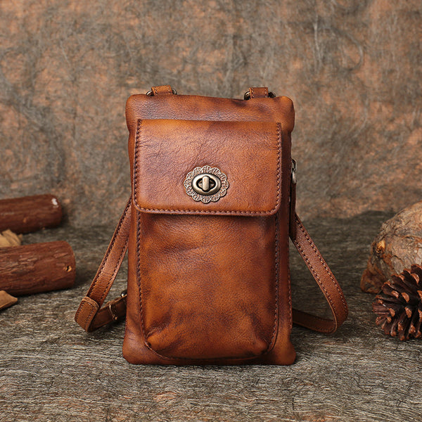 Green Leather Womens Phone Shoulder Bag Small - Chain Detail