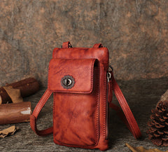 Green Leather Womens Phone Shoulder Bag Small Vertical Side Bag Handmade Crossbody Purse for Ladies