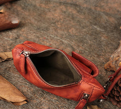 Red Leather Womens Phone Shoulder Bag Small Vertical Side Bag Handmade Crossbody Purse for Ladies