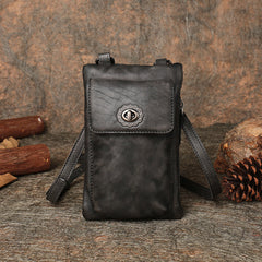 Green Leather Womens Phone Shoulder Bag Small Vertical Side Bag Handmade Crossbody Purse for Ladies