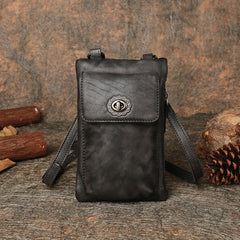 Brown Leather Womens Phone Shoulder Bag Small Vertical Side Bag Handmade Crossbody Purse for Ladies