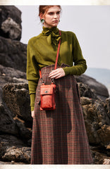 Green Leather Womens Phone Shoulder Bag Small Vertical Side Bag Handmade Crossbody Purse for Ladies