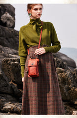 Brown Leather Womens Phone Shoulder Bag Small Vertical Side Bag Handmade Crossbody Purse for Ladies