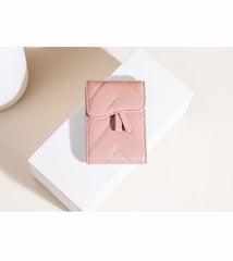 Small Women Pink Leather Card Holder Small Card Wallet Sheepskin Card Holder Credit Card Holder For Women