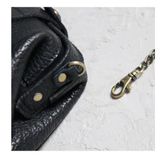 Small Womens Black Leather MIni doctor bag Chain shoulder doctor bag for women