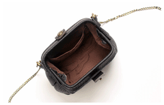 Small Womens Black Leather MIni doctor bag Chain shoulder doctor bag for women