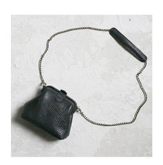 Small Womens Black Leather MIni doctor bag Chain shoulder doctor bag for women