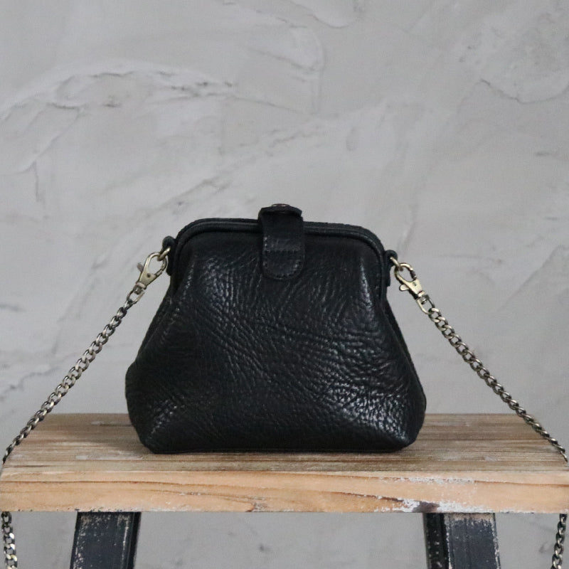 Small Womens Black Leather MIni doctor bag Chain shoulder doctor bag for women