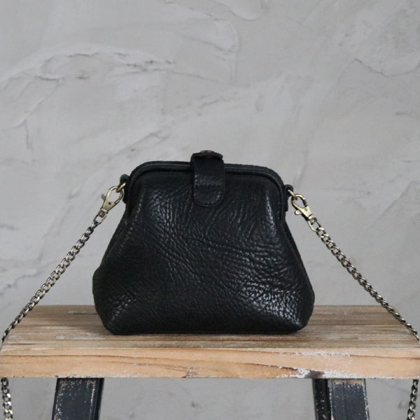 Small Womens Black Leather MIni doctor bag - Side View