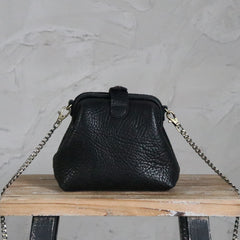 Small Womens Black Leather MIni doctor bag Chain shoulder doctor bag for women