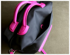 Small Womens Black Nylon Leather Crossbody Handbag Purse Cube Black Nylon Shoulder Bag Purse for Ladies